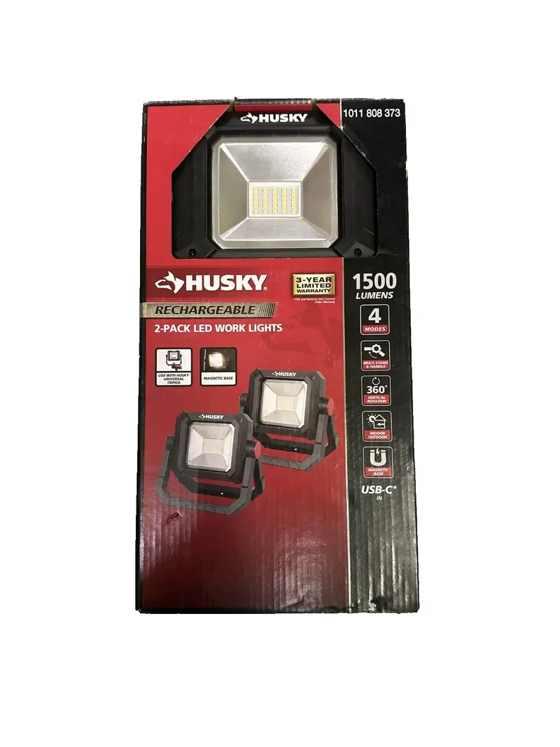 Husky 2-Pack Rechargeable Led Work Lights – 1500 Lumens Each 1