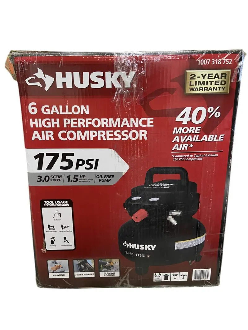 Husky 6-Gallon Pancake Air Compressor – 175 Psi, Quiet Electric Operation 1