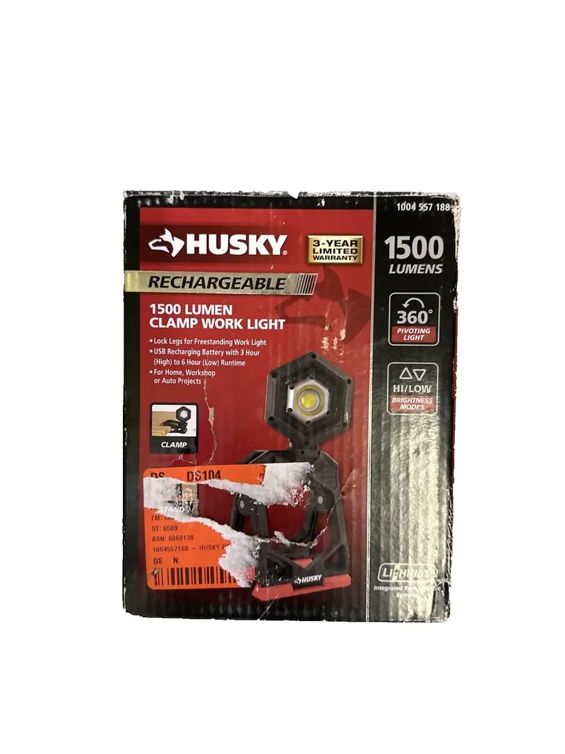 Husky Clamp-Mount Cordless Led Work Light – 1500-Lumen, Impact-Resistant 1