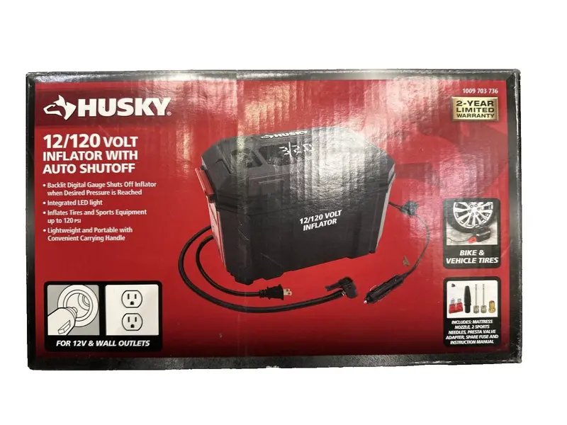 Husky Dual-Power (12V/120V) Tire Inflator With Auto Shut-Off – Open-Box Unit 1