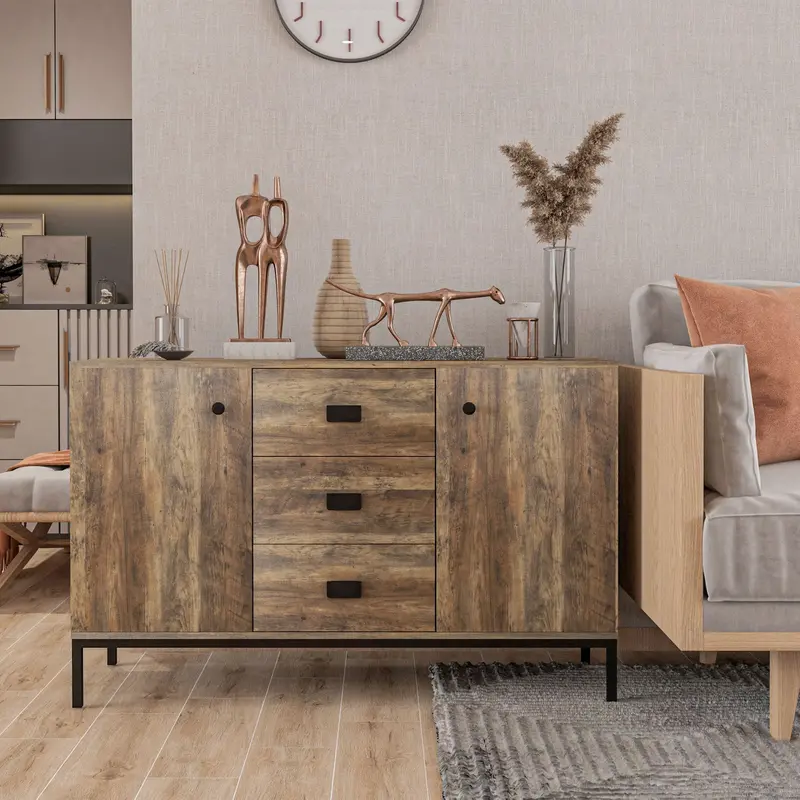 Industrial-Style Sideboard – Rustic Metal-And-Wood Storage Cabinet For Dining Room Or Hallway 1