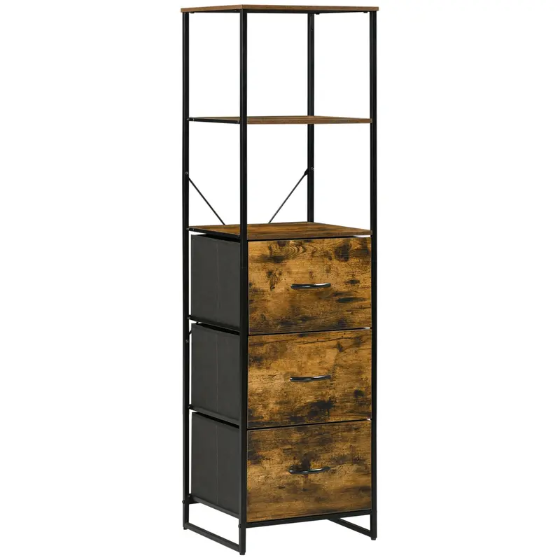 Industrial-Style Storage Cabinet – 2 Open Shelves + 3 Fabric-Fold Drawers For Living Room Or Office 1