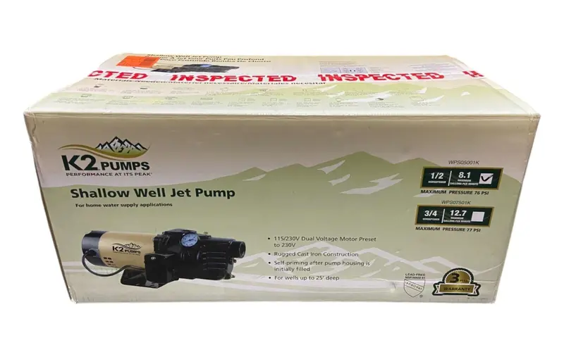 K2 Pumps 1/2 Hp Shallow Well Jet Pump – Lead-Free Cast Iron, Dual-Voltage (115/230V) 1
