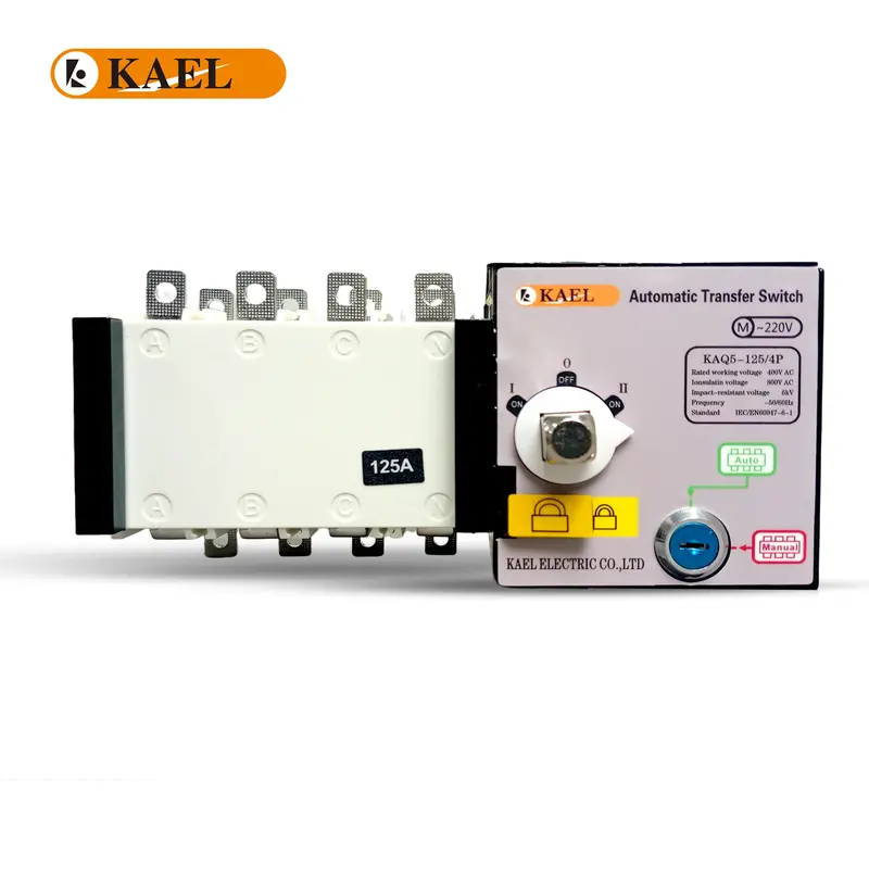 Kael Kaq5-125/4P Handle-Operated Ats – 125A Four-Pole Three-Phase Automatic Transfer Switch 1