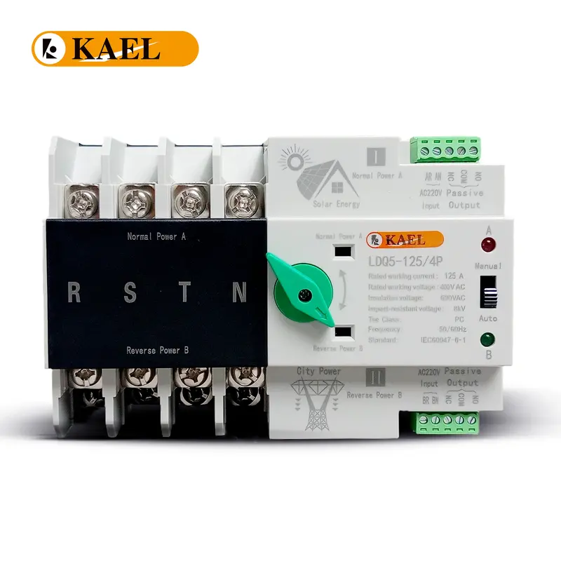 Kael Ldq5-125/4P Green Knob Three-Phase Ats – 220V Din-Mount Dual-Power Transfer Switch 1