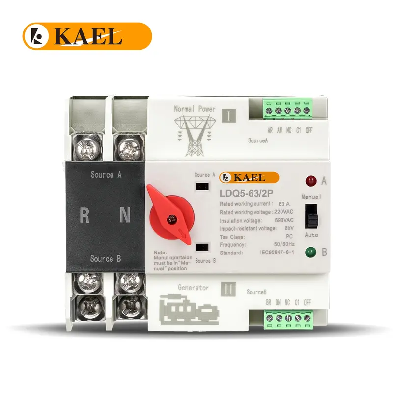 Kael Ldq5-63/2P Red Knob Single-Phase Ats – 220V Dual-Power Automatic Transfer Switch On Din Rail 1