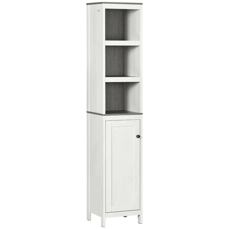 Kleankin Tall Slim-Line Bathroom Storage Unit With Soft-Close Doors 1