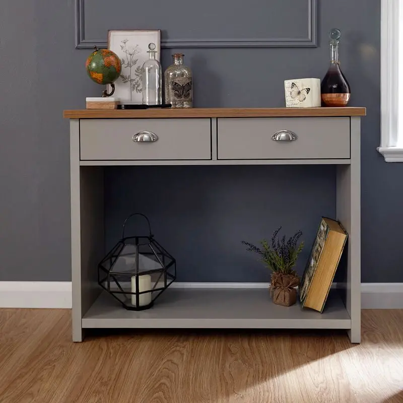 Lancaster Grey Console Table – 1 Shelf + 2 Drawers For Entryway Or Living Room 1