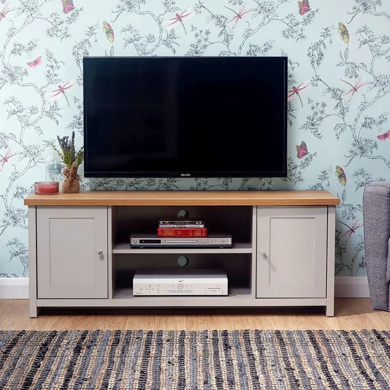 Lancaster Grey Tv Stand – 2 Shelves + 2 Concealed Doors For Media Organization 1