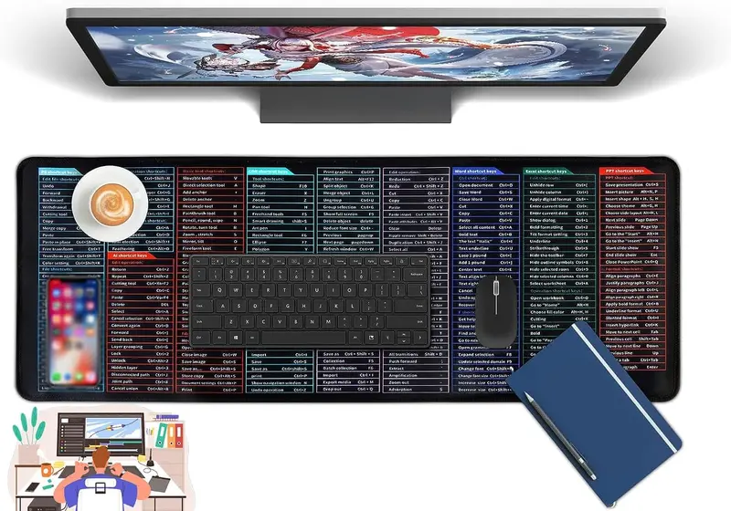 Large Anti-Slip Keyboard & Mouse Pad With Office Shortcut Print – Excel, Gaming, And Productivity Layout 1