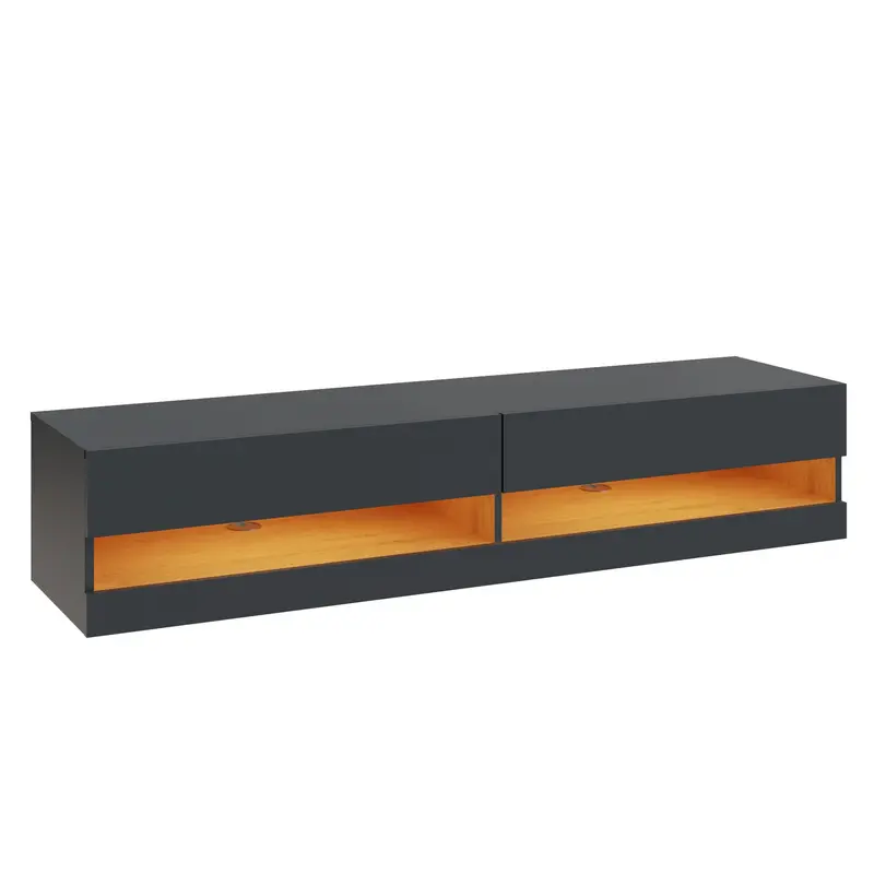 Leon Grey Tv Stand With 2 Open Shelving Tiers And 2 Soft-Close Drawers 1