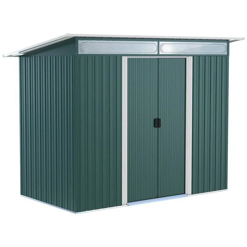 Lightsky Pent Roof Garden Shed – 8.5 Ft X 4 Ft Steel Structure With Double Doors & Green Finish 1