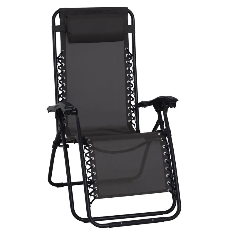 Metal-Frame Zero Gravity Lounge Chair – Texteline Folding Sun Lounger With Head Pillow 1