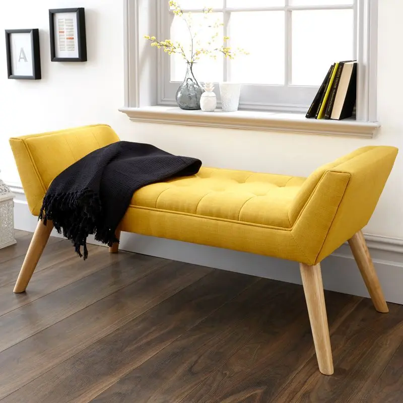 Milan Yellow Upholstered Window Seat Bench 1