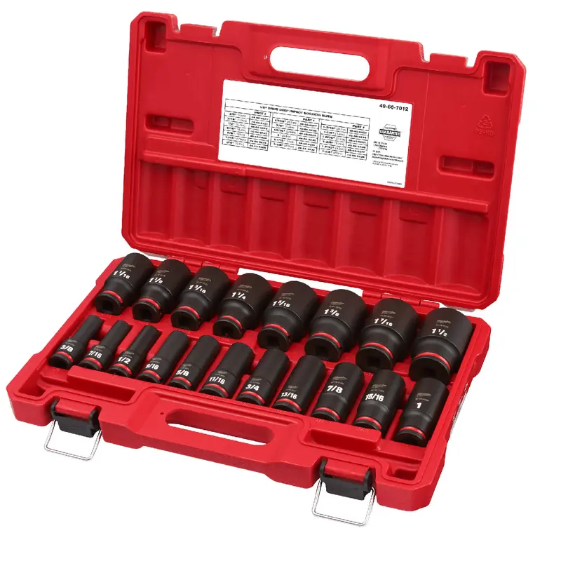 Milwaukee Shockwave Deep Impact Socket Set – 19-Piece, 1/2" Drive, Sae 1