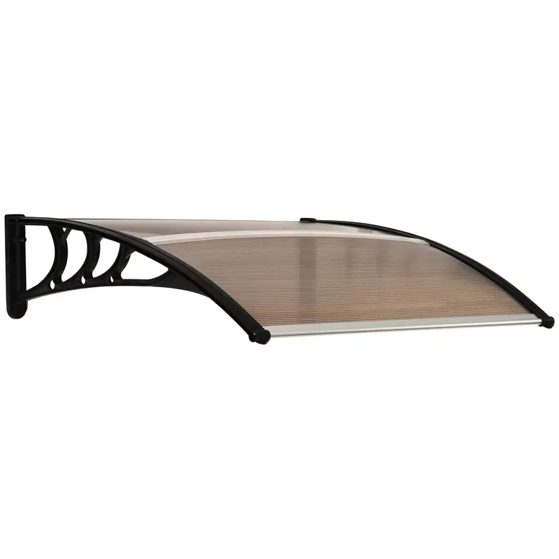 Modern Fixed Aluminium Canopy – 100 X 75Cm Brown Polycarbonate Awning For Doors Or Windows 1