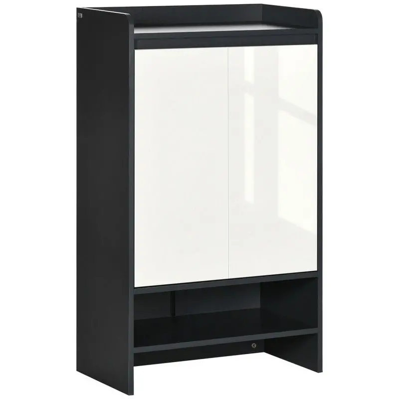 Modern High-Gloss White Shoe Cabinet With Open Shelving By Homcom 1