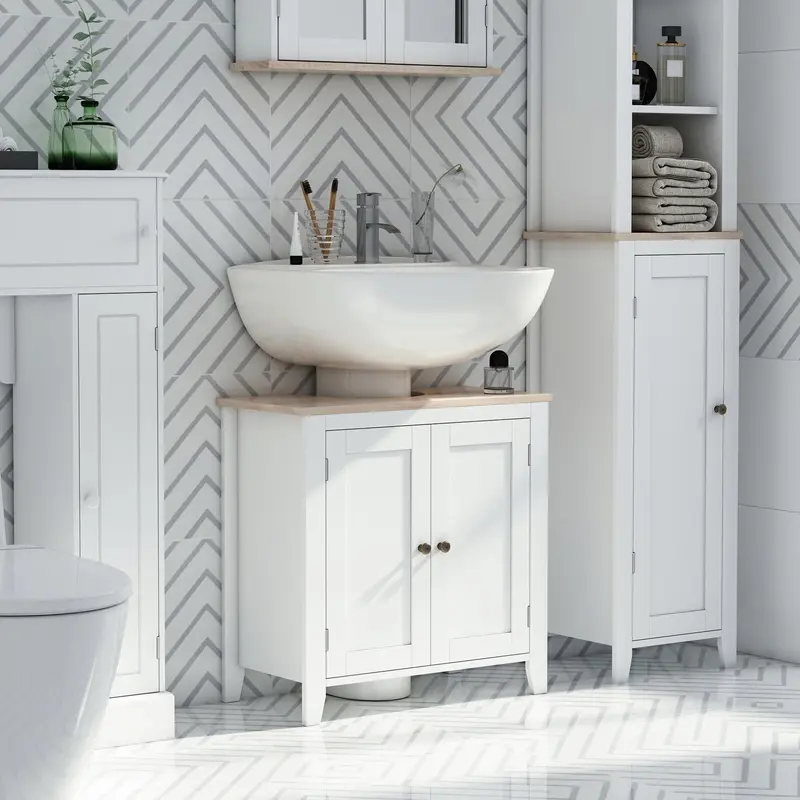 Modern Pedestal Sink Cabinet With Two-Door Storage And Under-Sink Space-Saving Design 1