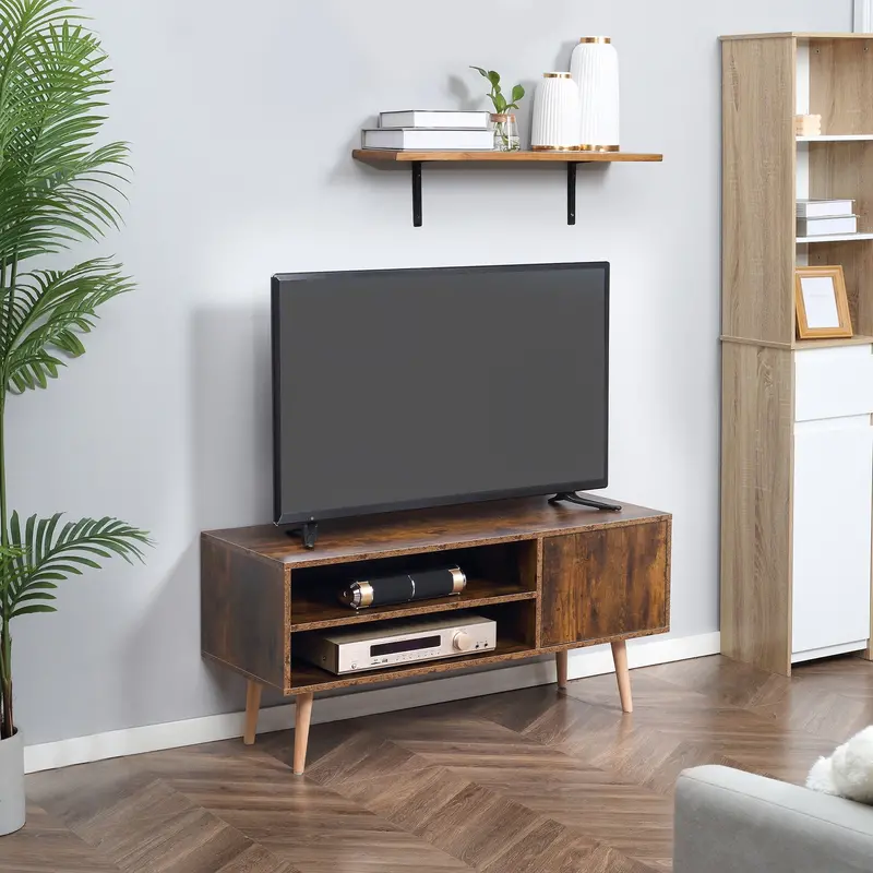 Modern Wood-Effect Tv Stand With Media Storage And Ventilation 1