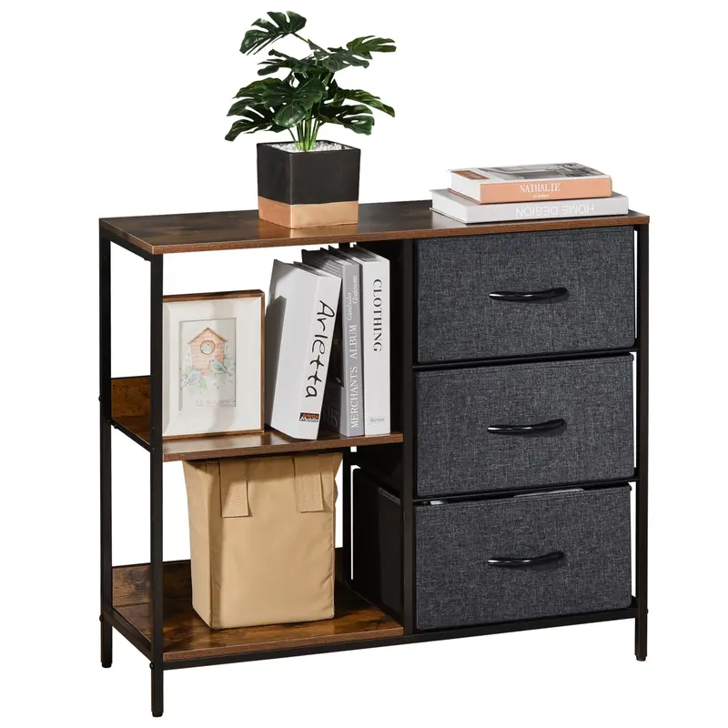 Modular Fabric Dresser For Living Spaces – 3-Drawer Storage Unit With Dual Open Shelving For Decor And Essentials 1