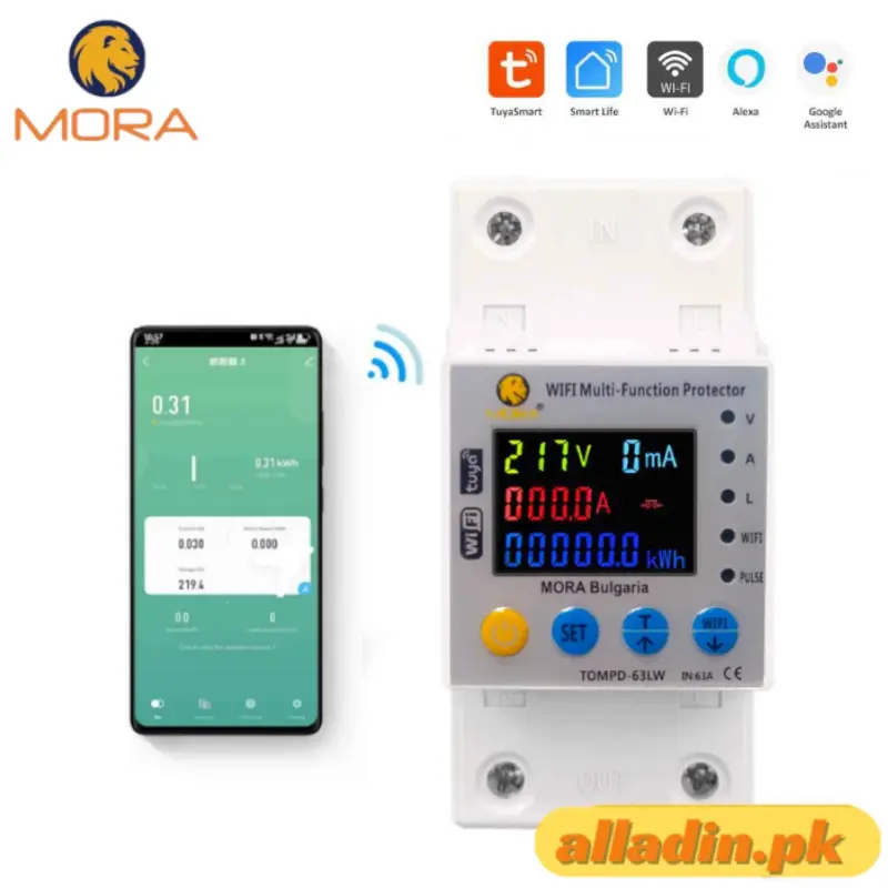 Mora 63A Wi-Fi Smart Circuit Breaker – Tuya-Enabled Kwh Meter, Real-Time Monitoring & 10-Safety Protections 1