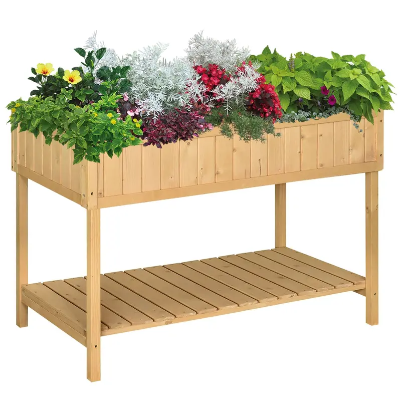 Multi-Compartment Oak-Tone Fir Wood Plant Stand – 8-Section Garden Organizer 1