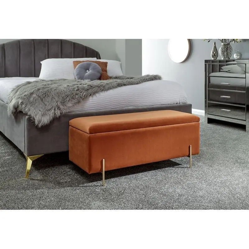 Mystica Large Fabric-Covered Ottoman – Wooden Frame With Single Door, Brown 1