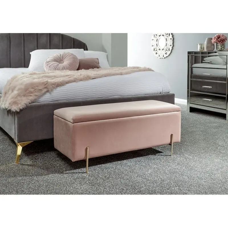 Mystica Large Pink Ottoman With Wooden Base And Fabric Cover – Single-Door Design 1