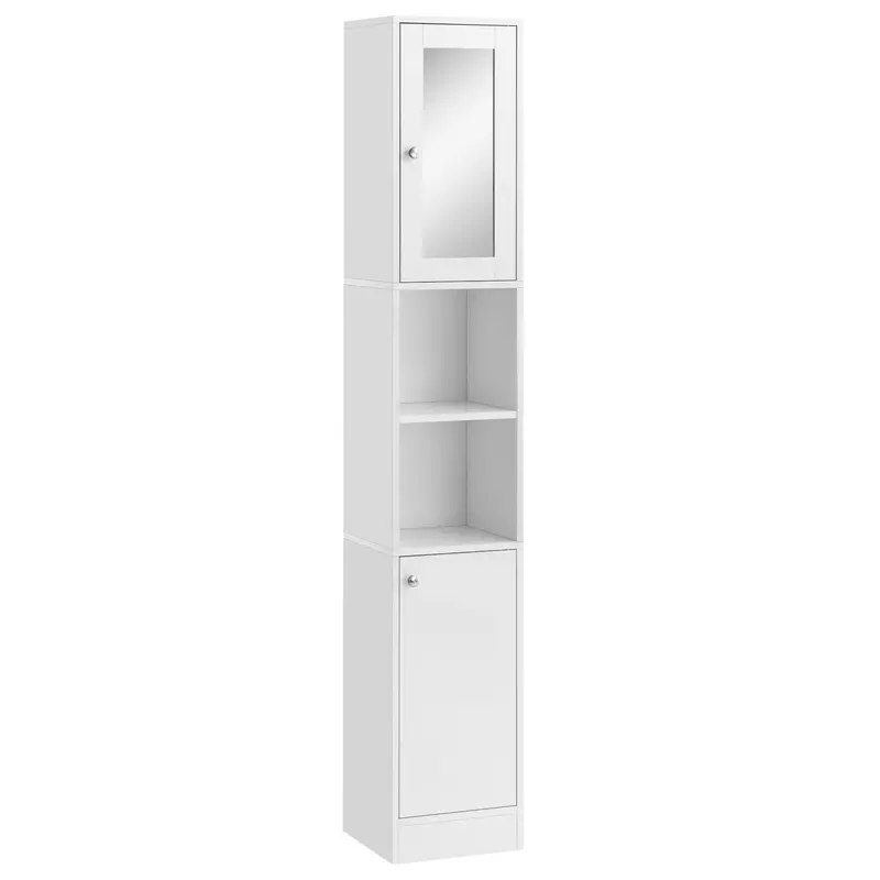 Narrow Bathroom Floor Cabinet With Mirror And Customizable Shelf Heights 1