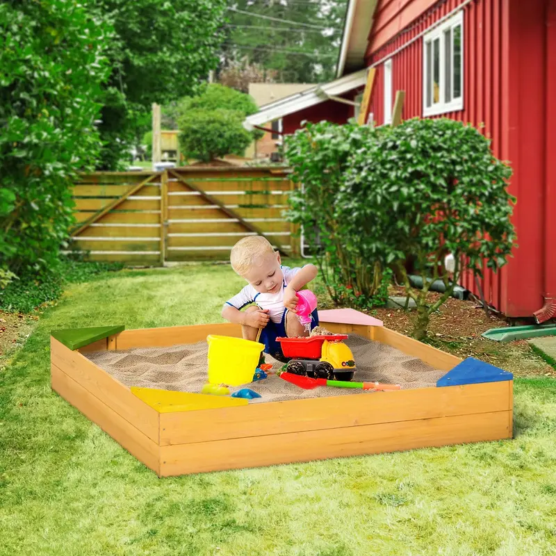 Natural Wood Kids’ Sandpit – Freestanding Outdoor Play Area With Smooth Edges 1