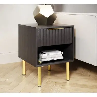 Nervata Black Side Table Featuring 1 Shelf And 1 Drawer 1