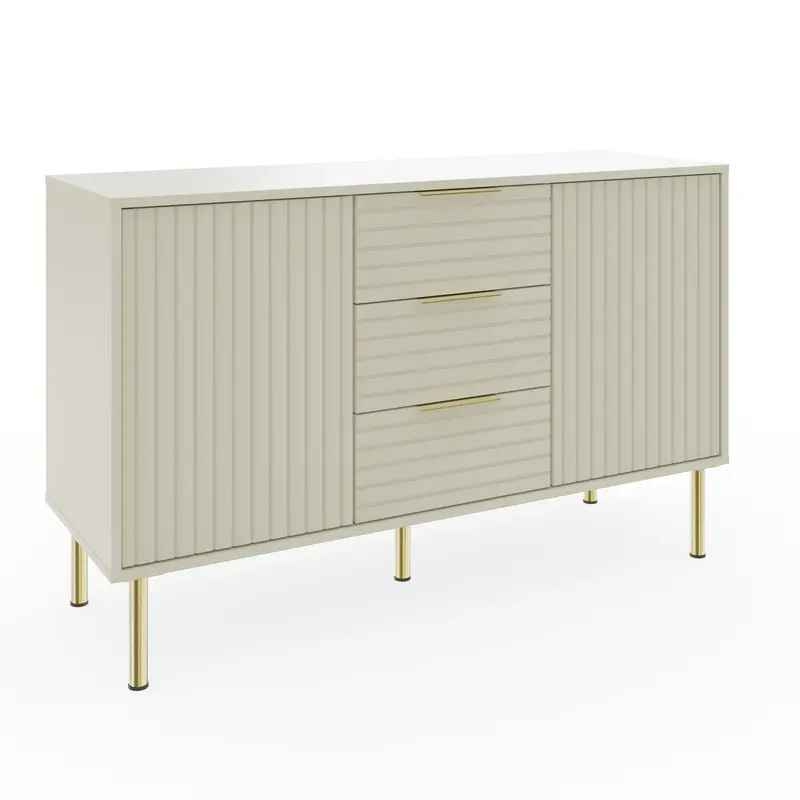 Nervata Large Sideboard – White Frame With Gold Accents, 2 Doors, 4 Shelves, 3 Drawers 1