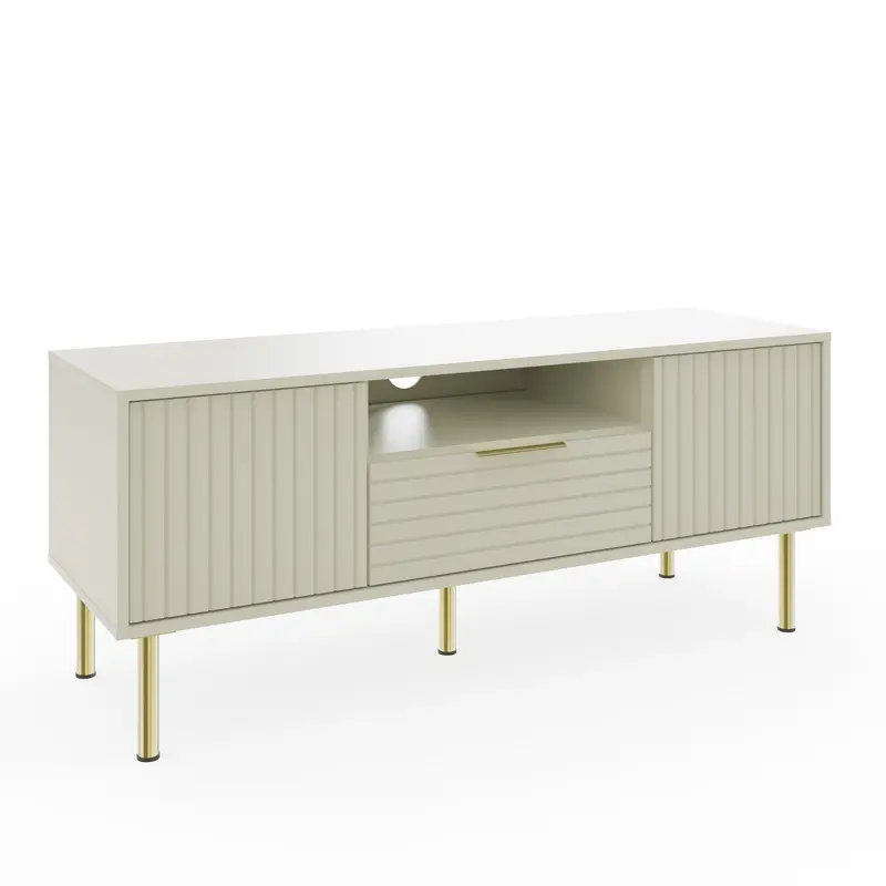 Nervata Tv Stand – White & Gold Design, 1 Shelf, 1 Drawer, 2 Cabinet Doors 1