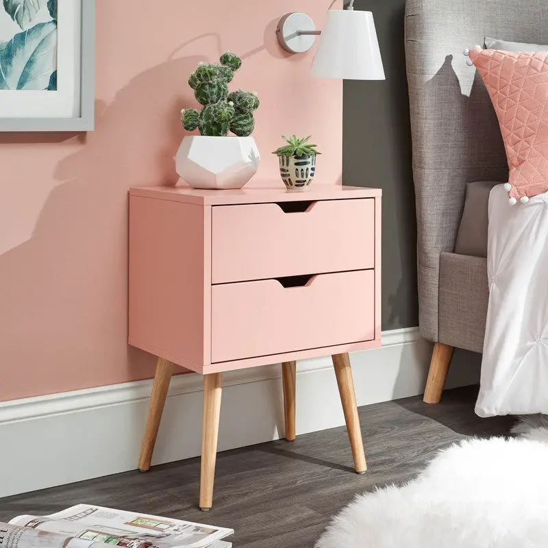 Nyborg Pink 2-Drawer Bedside Table 1