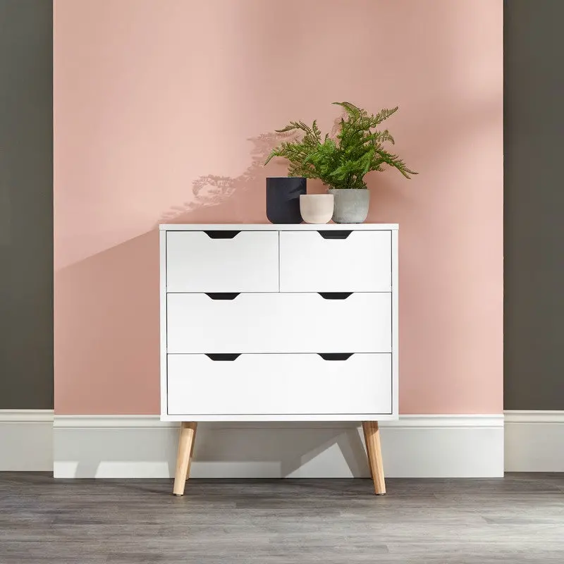 Nyborg Tall 4-Drawer Chest – Minimalist White Bedroom Storage Solution 1