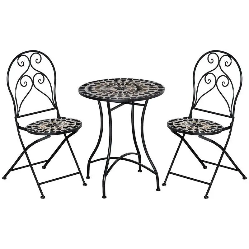 Outsunny 3-Piece Bistro Set – Folding Chairs & Coffee Table 1