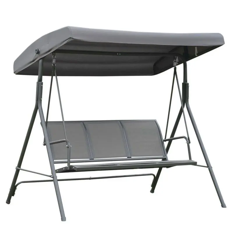 Outsunny 3-Seater Garden Swing Bench – Steel-Frame Outdoor Hammock With Adjustable Canopy (Grey) 1