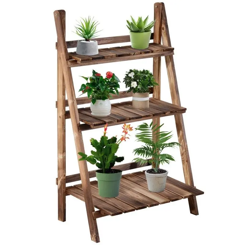 Outsunny 3-Tier Wooden Plant Stand – Compact Folding Ladder Shelf For Indoor/Outdoor Use (60X37X93 Cm) 1