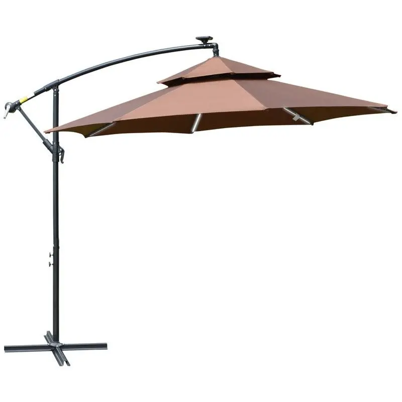 Outsunny 3M Double-Roof Banana Parasol – Offset Hanging Umbrella With 360° Rotation & Dual Shade Layers 1