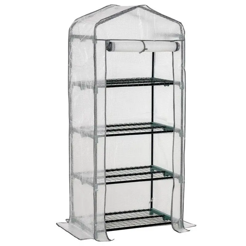 Outsunny 4-Tier Mini Greenhouse – Portable Plant Propagator With Pe Cover 1