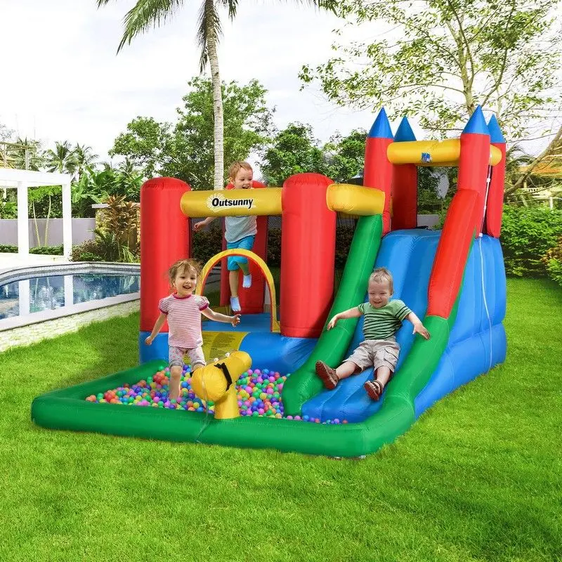 Outsunny 6-In-1 Inflatable Water Play Center – Bounce House, Slide & Pool 1