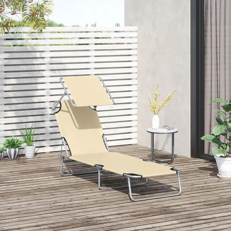 Outsunny Adjustable Folding Sun Lounger – Reclining Seat With Removable Shade 1