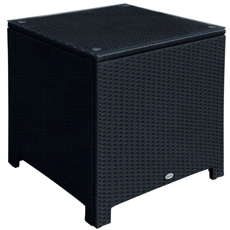 Outsunny Black Rattan Side Table With Tempered Glass Top – Garden & Patio Accent Piece 1