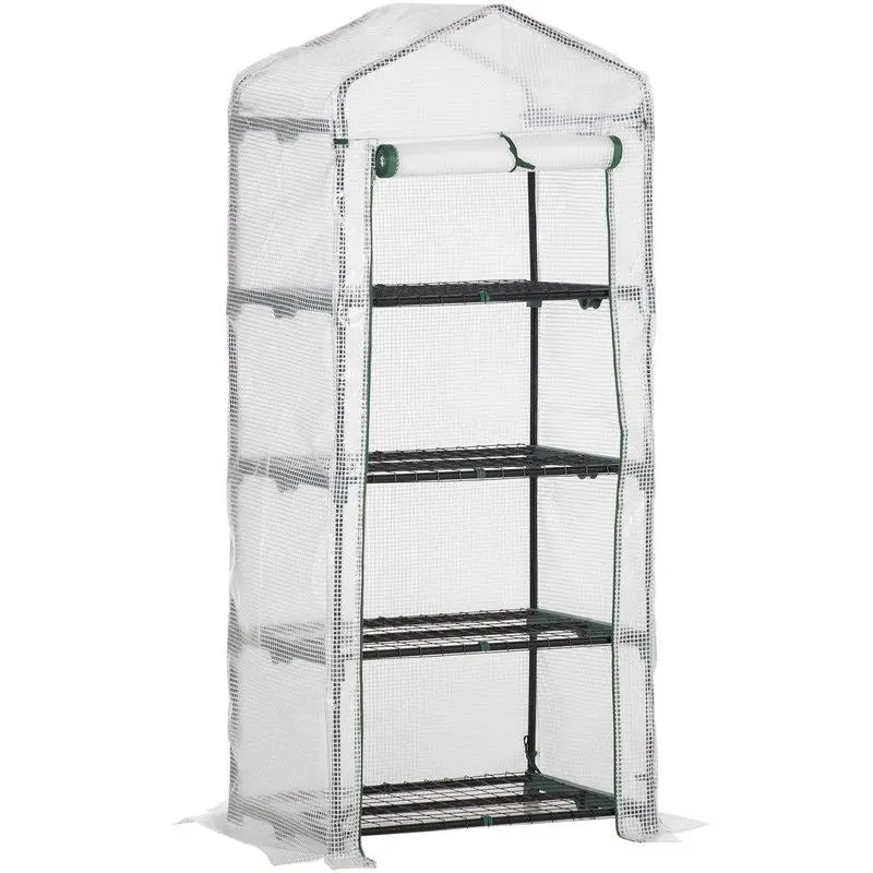 Outsunny Compact 4-Tier Portable Greenhouse With Steel Frame And Pe Cover – Roll-Up Door, 70X50X160 Cm, White 1
