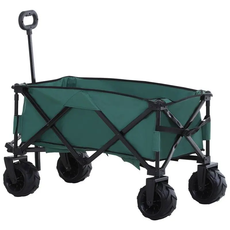 Outsunny Foldable Metal Garden Trolley – Green Heavy-Duty Utility Cart 1