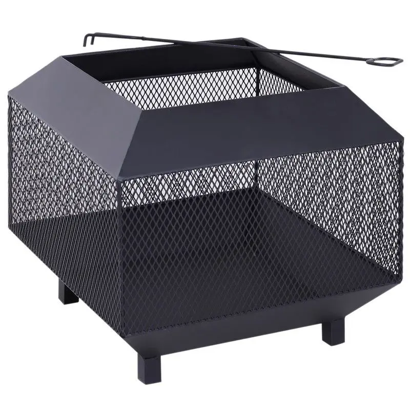 Outsunny Outdoor Metal Square Fire Pit With Mesh Screen And Lid 1