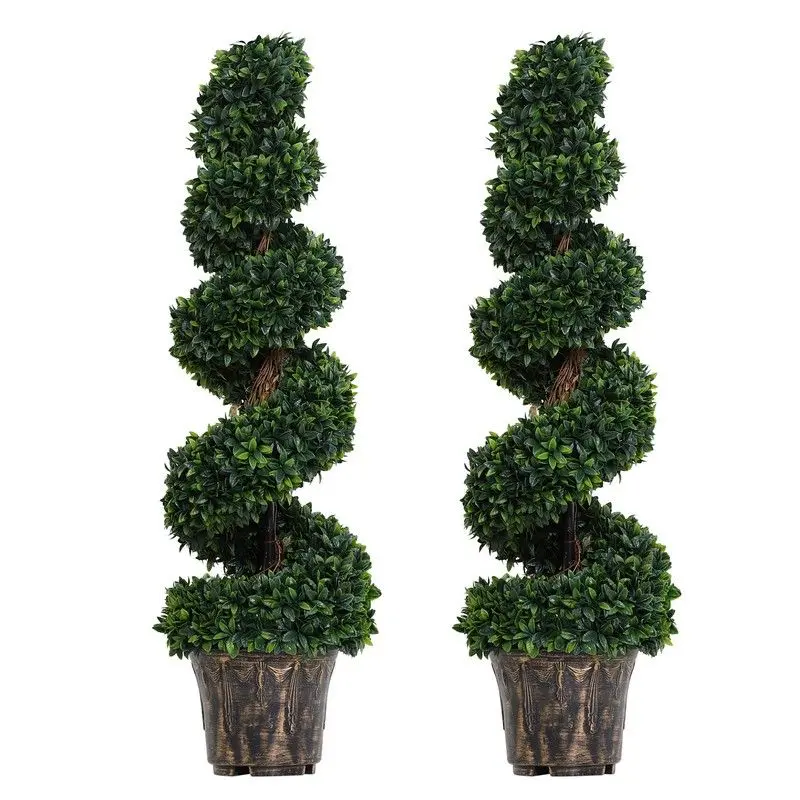 Outsunny Pair Of Artificial Spiral Topiary Plants – Lifelike Indoor/Outdoor Greenery 1