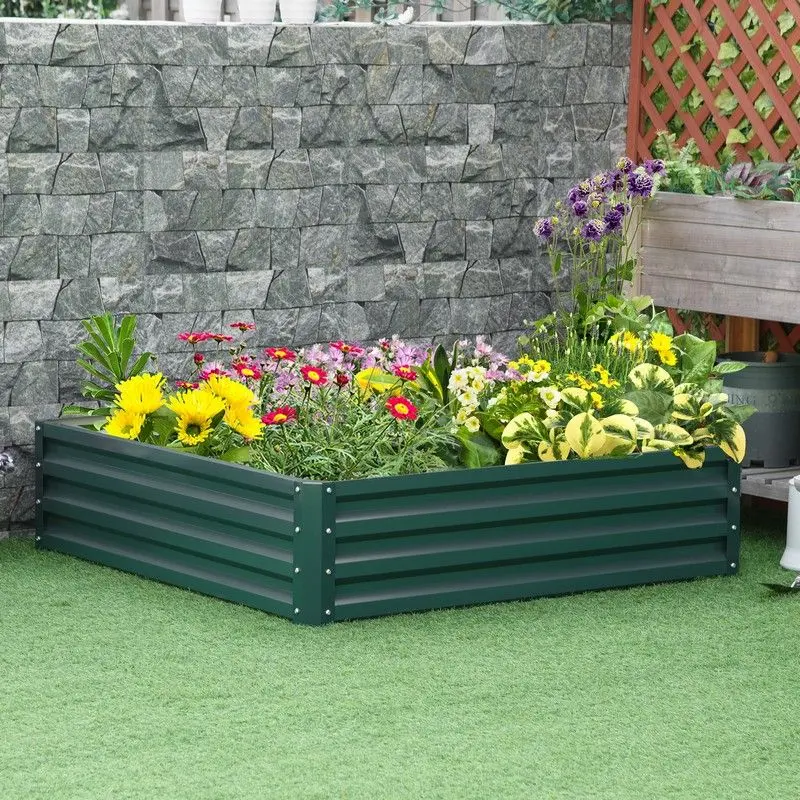 Outsunny Weather-Resistant Steel-Raised Vegetable Garden Bed – Square Planter Box 1
