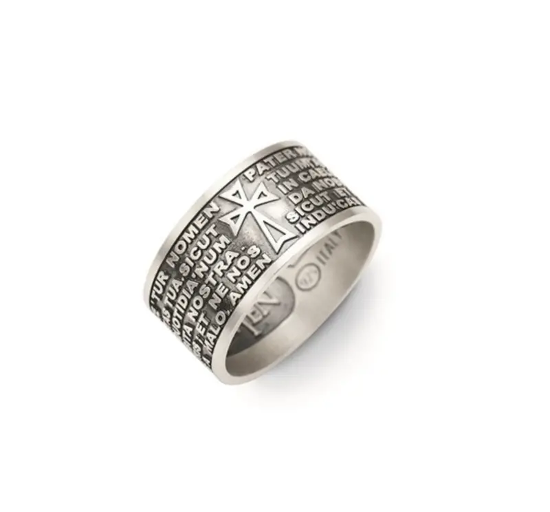 Oxidized Sterling Silver Our Father Ring With Latin Inscription 1