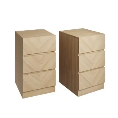 Pair Of Catania Light Brown Slim Bedside Tables – 3 Drawers Each 1